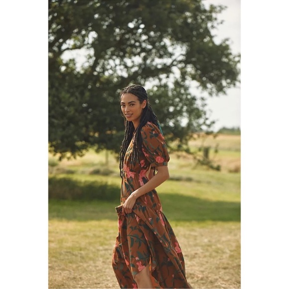 New ANTHROPOLOGIE CONDITIONS APPLY OPEN BACK FLORAL MAXI DRESS IN BROWN S M - Picture 4 of 10